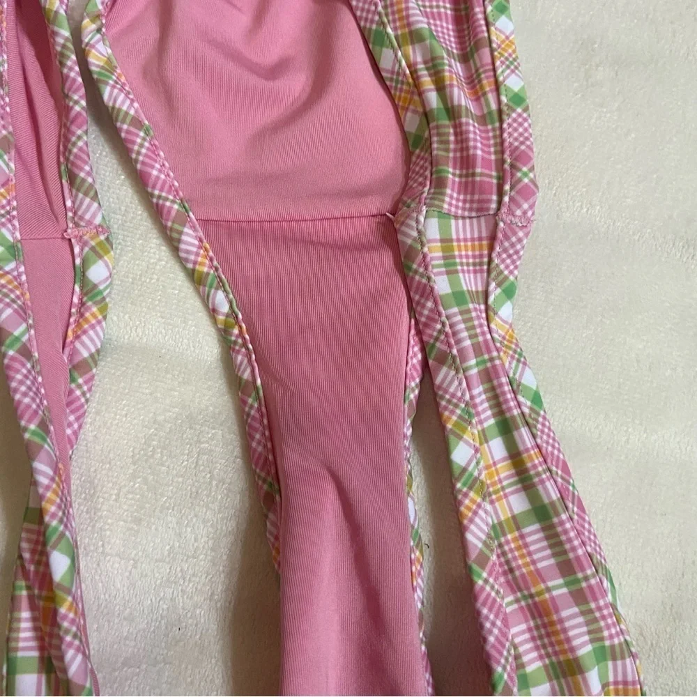 New! Frankie's Bikinis x Pink golden hour strawberry Plaid Bottom 1512